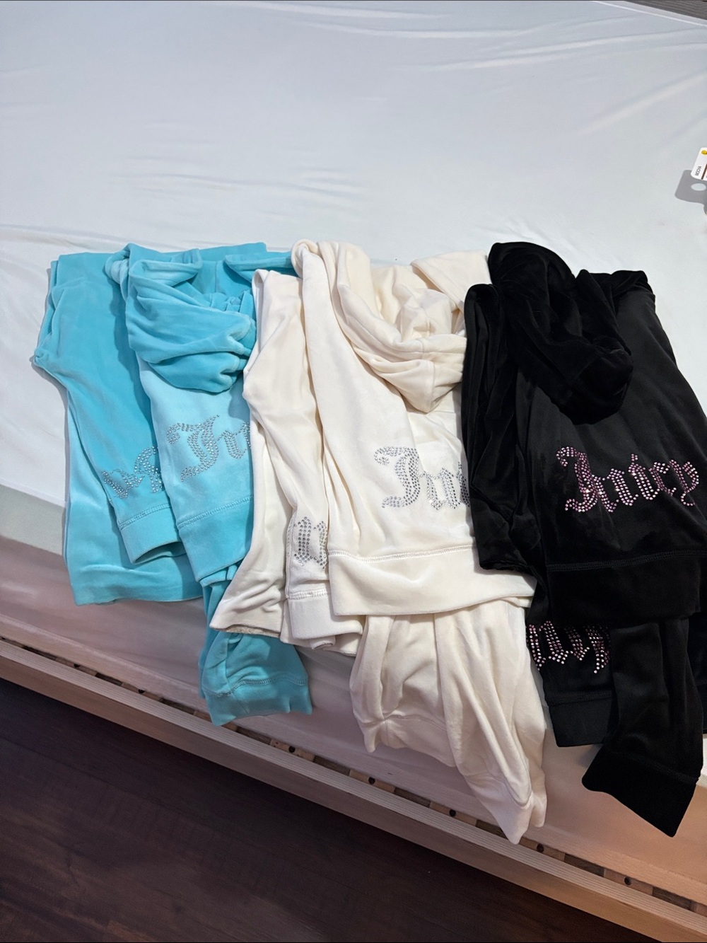 Juicy Couture Velour Hoodies in Aqua, Cream & Black with Rhinestone Logo